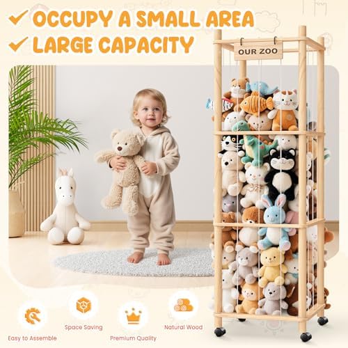 Stuffed Animal Zoo Organizer with Wheels, Plush Storage Cage - Image 2