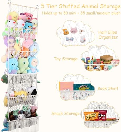 5 Tier Stuffed Animal Storage Net, 17x61'' Large Plushie Net, Beige - Image 6