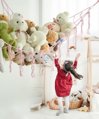 Stuffed Animal Storage Corner Hammock or Net,Toy Storage Hammock for Stuff Animals,Plushie Net for Nursery Bedroom Wall,Stuffed Animal Organizer Holder for Plush,Cute Boho Room Decor.(Pink) - Image 2