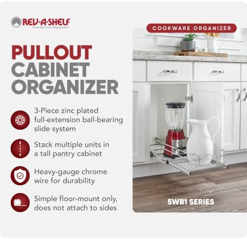 Rev-A-Shelf Steel Wire Pullout Drawer Organizer Shelf for Kitchen Cabinets, Slide Out Storage Basket, Min Opening Width of 11.5", 12" x 20", 5WB1-1220CR-1 - Image 5