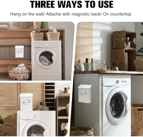 Magnetic Lint Bin for Laundry Room, Metal Lint Trash Can with Lid for Dryer, Wall Mounted Lint Holder Box with Lint Brush, Modern Farmhouse Laundry Room Decor, Cream - Image 4