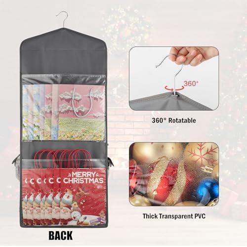 EXLIFBAG Wrapping Paper Storage, Double-Sided Hanging Storage, Grey - Image 4