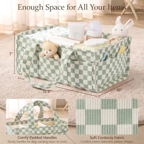 Corduroy Baby Diaper Caddy Organizer with Handles, Nursery Storage Basket - Image 2
