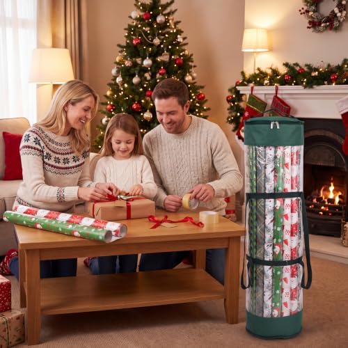 Christmas Wrapping Paper Organizer, 41" Gift Wrapping Paper Storage Green - Image 2