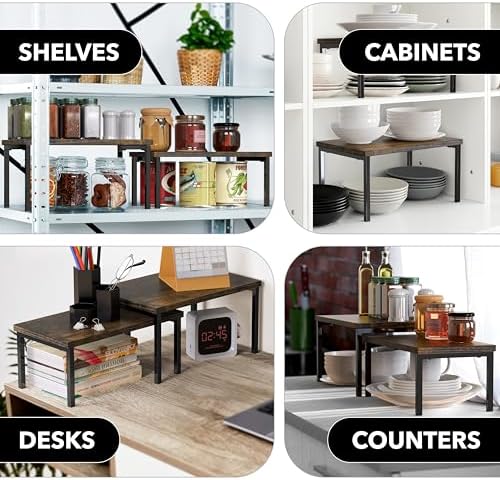 Simple Houseware Stackable Cabinet Counter Shelf Wooden Top, Rustic Brown - Image 7