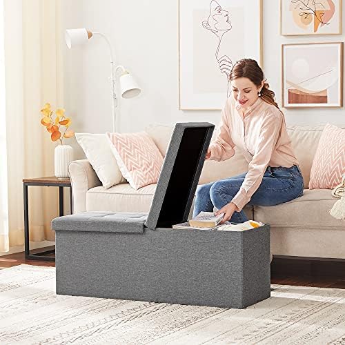 SONGMICS 43.3 Inches Storage Ottoman, Foldable Bench with Flipping Lid - Image 2