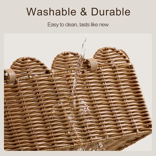 HBlife Baby Diaper Caddy Organizer, Large Portable Scalloped Plastic Wicker Woven Basket with Divider, Nursery Diaper Station, Baby Shower Gifts Basket, Car Organizer, Washable Waterproof - Image 7