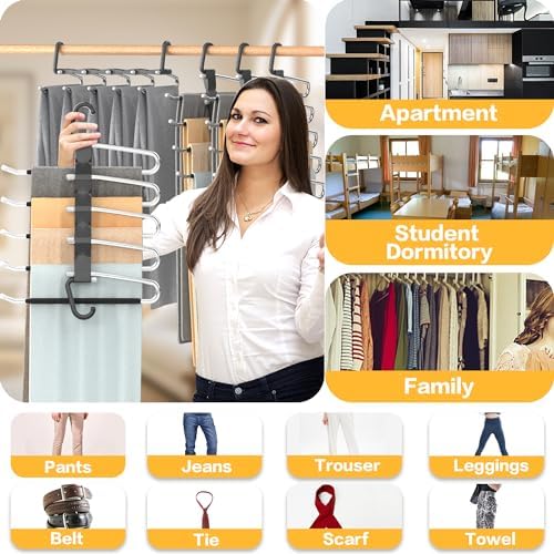 Pants Hangers Space Saving - 48 Pack Closet Organizer and Storage Jean Hangers, Stainless Steel Anti-Slip Clothes Hanger Scarf Holder for Pants Jeans Leggings Trousers Pant Rack, Black - Image 6