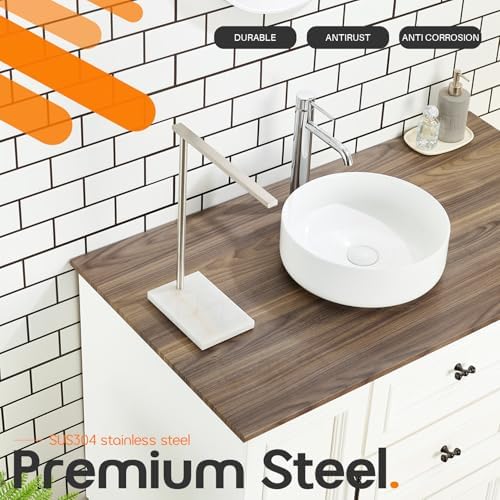 Standing Towel Rack Brushed Nickel 1-Tier Towel Bar for Bathroom Vanity Countertop with Heavy Marble Base Thicken Steady, Stainless Steel AN7002BR - Image 3