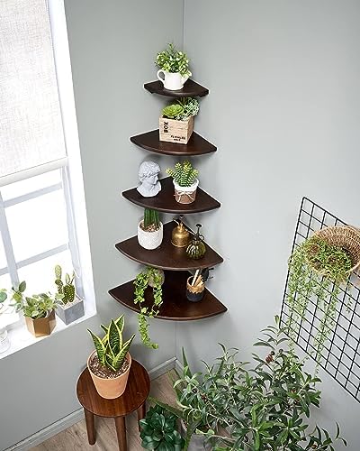 Corner Shelves, Floating Corner Shelf, Set of 2 7inch Solid Oak Wood Corner Wall Shelves, Round End with Wire Hole for Small Plant for Bedroom Kitchen, Living Room - Image 2