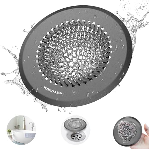Shower Hair Drain Catcher, 4.4" Anti-Clog Bathtub Drain Cover, Dark Gray by Wokdada