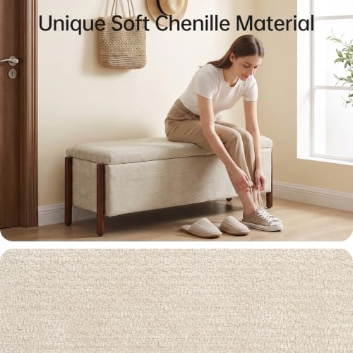 Usaint 47" Fabric Upholstered End of Bed Storage Ottoman Bench, Khaki - Image 6
