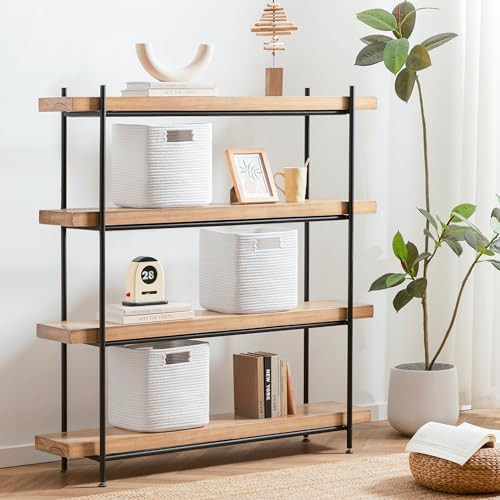 UBBCARE Set of 4 Cotton Rope Basket 13 X 13 X 13 Inches, Woven Storage Baskets for Shelves, Organizing with Handles, Cube Storage Bins for Storage Books, Magazines, White - Image 4
