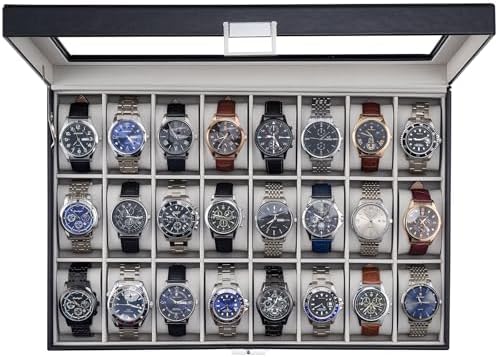 ProCase Watch Box for Men, 24 Slot Display Case with Real Glass Lid by ProCase