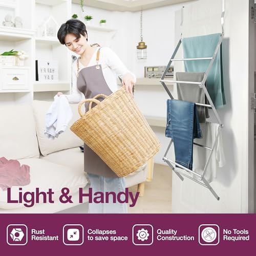 BLACK+DECKER Over The Door Expandable Telescopic Drying Rack, Clothes Organizer, Towel Hanger, Laundry, Collapsible, Silver - Image 7