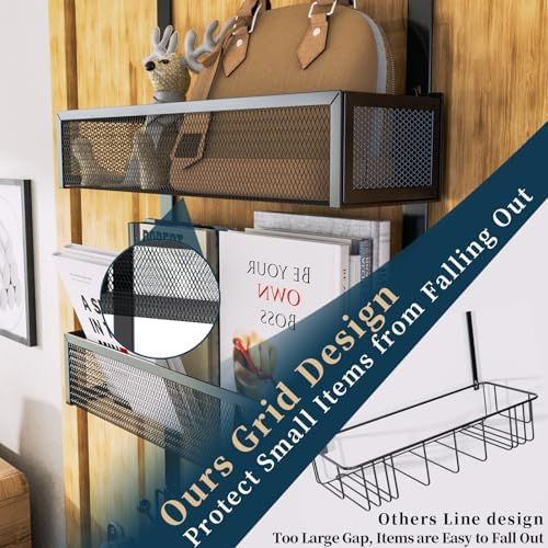 Consumest Over The Door Hooks Organizer - 3 Tier Door Hanger with 9 Coat Hooks & 2 Mesh Basket, Back Storage Organizer Hanging Towels for Bathroom, Bedroom, Black - Image 2