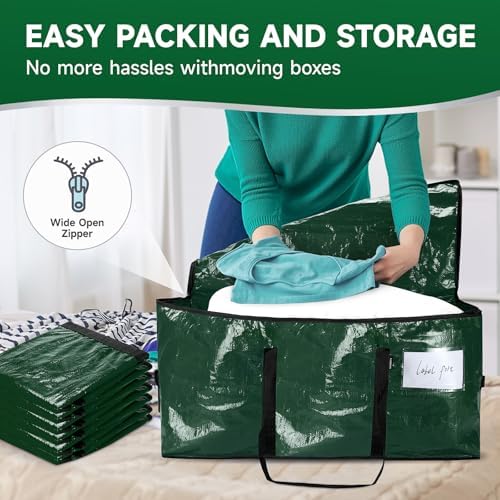 CONGREGATE 8 Pack Dark Green Moving Bags Heavy Duty Extra Large PE Storage Packing Bags with Reinforced Handles and Zippers Alternative to Moving Boxes for Clothes Bedding Storage 97L - Image 4