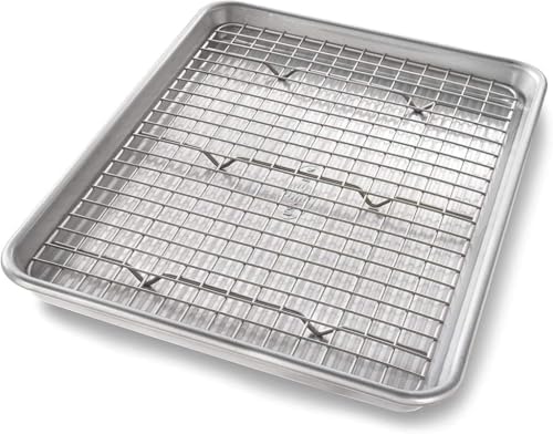 USA Pan Bakeware Quarter Sheet Baking Pan and Bakeable Nonstick Cooling Rack Set, Metal, Quarter Sheet (Pack of 6) by USAPan