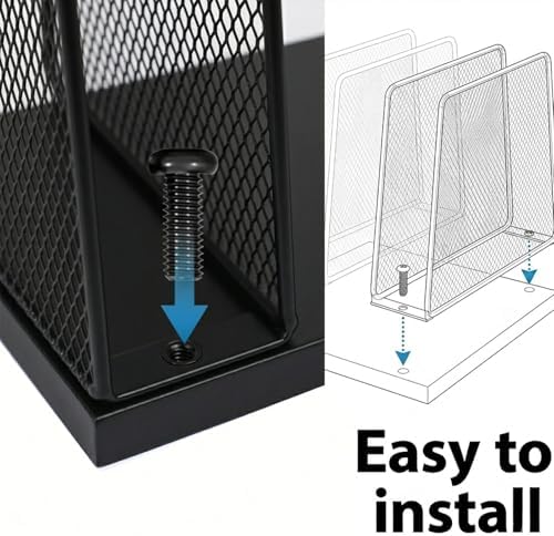 5-Section Vertical File Organizer for Desk, Sturdy Wood Base & Metal Mesh Desktop File Holder, Upright Paper Folder Sorter for Office Supplies（Black） - Image 6