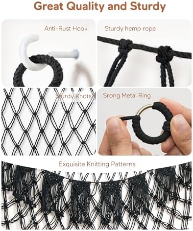 Boho Macrame Stuffed Animal Hammock, Falt Wall or Corner Hanging, Black, XL - Image 6