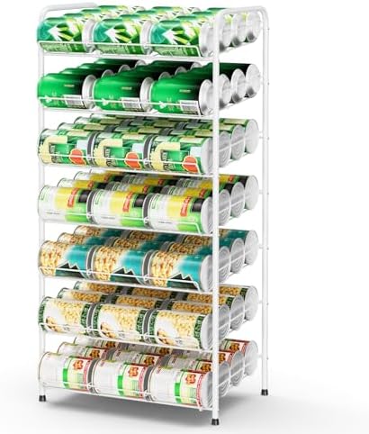 Vrisa Can Organizer for Pantry 7 Tier Canned Food Organizer Can Storage Rack Holds Up to 84 Cans Rolling Soda Soup Vegetable Can Goods Dispenser Shelf for Kitchen Pantry Cabinet, White by Vrisa
