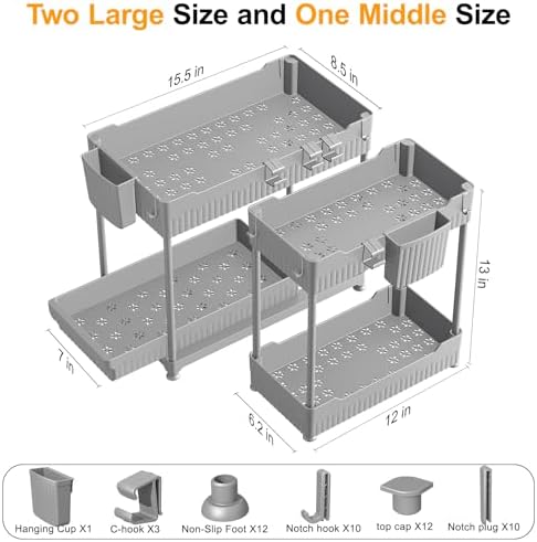Sevenblue 3-Pack 2-Tier Under Sink Organizers with Sliding Drawers - Image 4