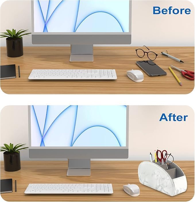 Remote Control Holder with 5 Compartments – [Upgrade Version] PU Leather Remote Caddy Desktop Organizer Store TV, DVD, Blu-Ray, Media Player, Smart Phones, Heater Controllers(Marble white) - Image 6