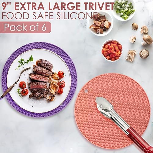 6 Pack Silicone Trivets for Hot Pots and Pans, 9" Colorful Silicone Trivet for Hot Dishes, Extra Large Non-Slip & Heat Resistant Hot Pads for Kitchen Counter(Colors) - Image 4