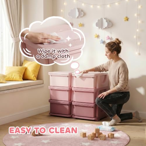 Qaba 6 Drawers Kids Storage Unit 3 Tier Toy Organizers Pink - Image 6