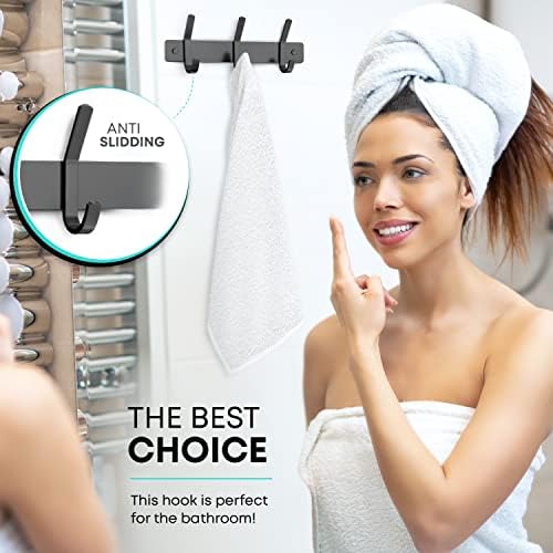 Coat Rack Wall Mount – 9 Inch Stainless Steel Small Hook Rail with 3 Double Coat Hooks for Hanging – Wall Mounted Entryway Organizer for Coats, Hats, Bags, Towels, Robes, Bedroom or Bathroom - Black - Image 5