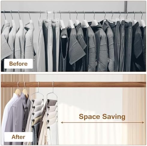 Pants Hangers, 6 Pack Anti-Slip Space Saving Hangers, 5 Layer Swing Arm Pants Hanger Stainless Steel with Non-Slip Padding, Closet Organizers & Storage for Pants Trousers Jeans Scarf - Image 5