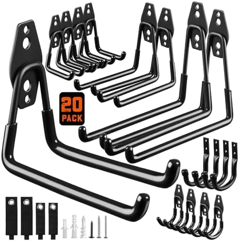 LANDNEOO Garage Hooks, 20-Pack Steel Garage Accessories for Organization and Storage, Heavy Wall Mount Duty Hooks with Anti-Slip Coating for Hanging Ladder, Bike, Power Tools and More Tools, Black by MakeLifeBetterEasier