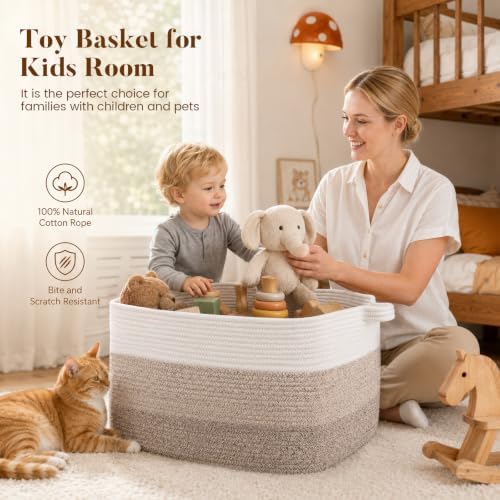 65L Large Woven Blanket Basket for Living Room, 19.7"x15.7"x11.8" - Image 4