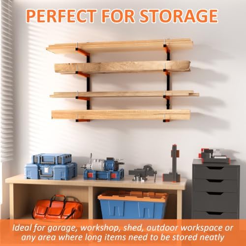 2 Pack Lumber Storage Rack, Wall Mount Removable & Adjustable Lumber Rack with 4-Level Holds Up 520 Lbs, Heavy Duty Metal Garage Wood Rack for Workshop, Basement, Indoor and Outdoor - Image 3