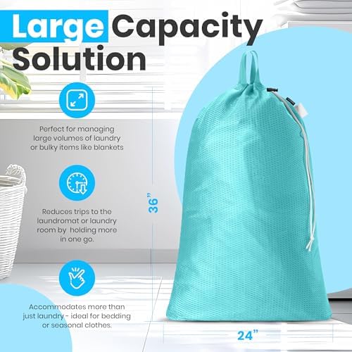 Handy Laundry Mesh XL Laundry Bag 24"x36" 2-Pack with Shoulder Strap, Teal - Image 2