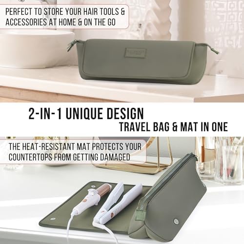BAREFOOT CARIBOU Hair Tools Travel Bag and Heat Resistant Mat 17" (Olive) - Image 5