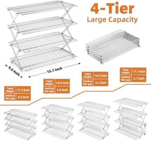 LIANYU 4 Tier Collapsible Cooling Rack, Stainless Steel Baking Rack - Image 2