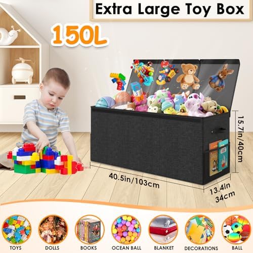 150L Extra Large Toy Storage Box with Lid, Foldable Toy Chest Organizer - Image 2