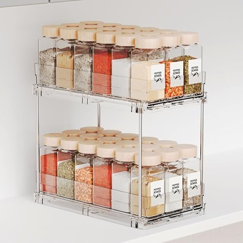 Yieach 2 Tier Vertical Spice Rack Pull Out,10.4'' Deep Narrow Slide Out Spice Rack Organizer for Inside Cabinets,Kitchen,Pantry,Cupboard Seasoning,Can,Jar Organizer and Medicine Cabinet Storage by Yieach