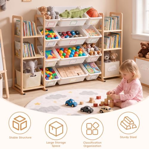 Toy Storage Organizer with 6 Shelves and 12 Removable Storage Bins, Bookshelf/Bookcase, Kids Bin Shelf, Toys Box for Playroom Organization for Bedroom & Room - Image 5