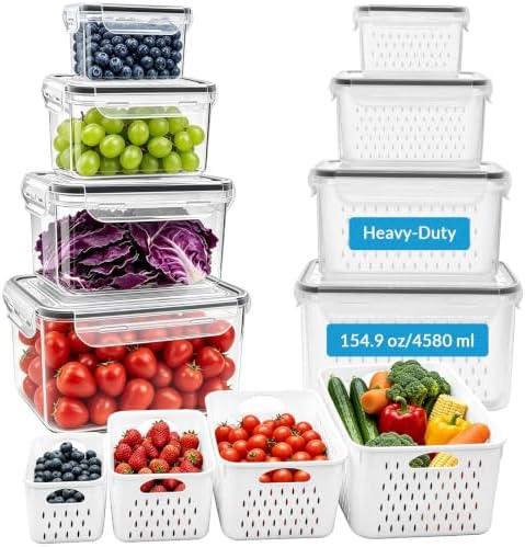 4 Pack Heavy-Duty Fruit Storage Containers for Fridge, Produce Fresh Keeper by Easierr