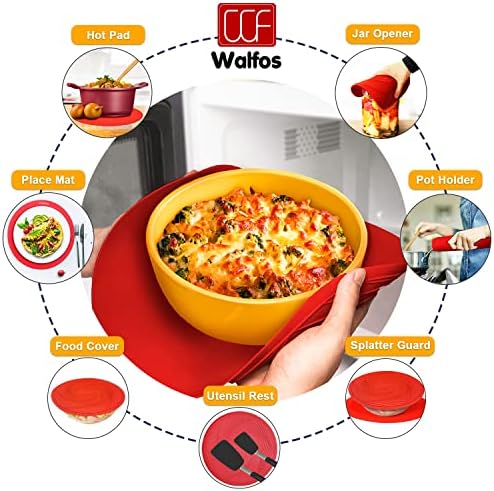 Walfos 12 10 Inch Silicone Microwave Mats, Microwave Splatter Cover for Food, Pot Holders for Kitchen, Non-Slip Heat Resistant Silicone Mats for Microwave, Oven, Hot Pan, Pot (Red) - Image 3