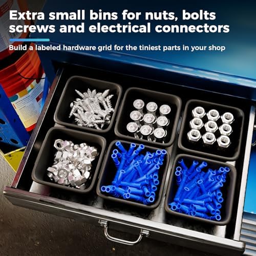 16 PCS Extra Small Parts Organizer Trays for Nuts, Bolts, Screws, Washers and Electrical Connectors, Desk Drawer Organzier Bins for Toolbox, Hardware Cabinet and Workbench (XS_16pcs_Black) - Image 6