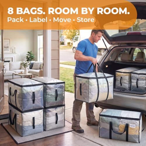 8 Pack Clear Moving Bags, Heavy Duty, Extra Large with Handles - Image 7