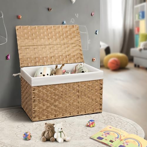 Large Wicker Storage Basket with Lid, 27.7 Gallon (105L), Natural - Image 2
