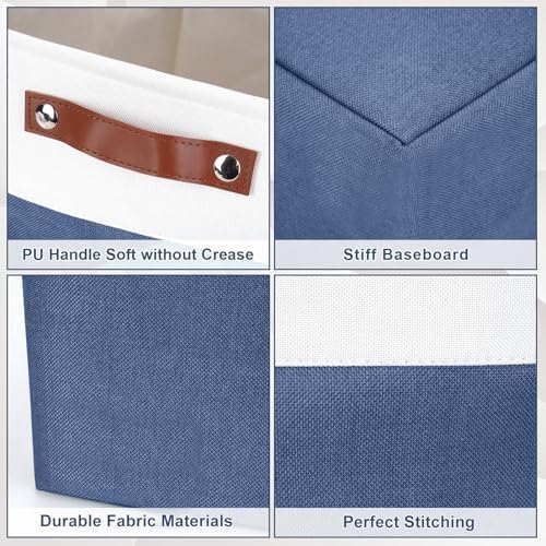 Bagnizer Storage Bins Large Fabric Storage Baskets for Shelves 3 Pack, Decorative Linen Closet Baskets with Handles for Organizing, Shelf, Clothes, Home, Office, 15x11x9.5Inches (NavyBlue&White) - Image 5