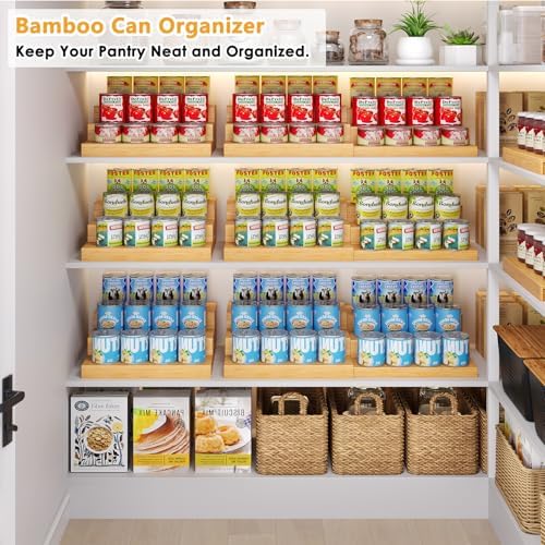 2-Pack Expandable Bamboo Can Organizer for Pantry Display, Holds 48 Cans - Image 2