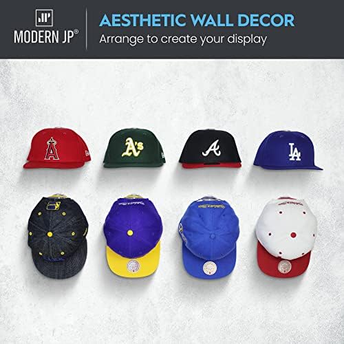 Modern JP Adhesive Hat Hooks for Wall (16-Pack) - Hat Rack for Baseball Caps, Minimalist Hat Display, Strong Hold Hat Hangers for Wall - USA Patented, Clear - Image 2