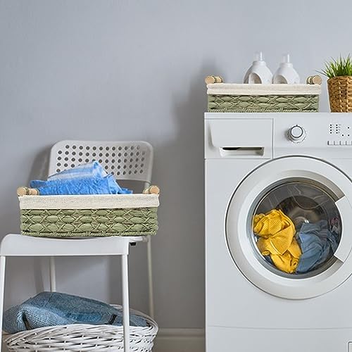 Storage Basket Wicker Baskets for Organizing with Handle Decorative Storage Bins for Countertop Toilet Paper Storage Basket for Toilet Tank Top Small Baskets Set (Set of 2,Green) - Image 3