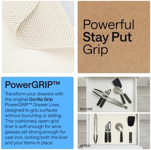 GORILLA GRIP powerGRIP Drawer Shelf and Cabinet Liner, 20"x20', Cream - Image 3